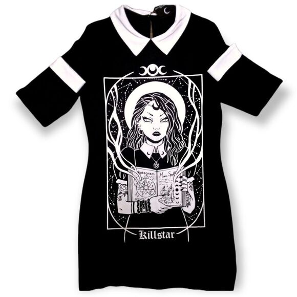 KILLSTAR- GOTHIC, PENTEGRAM, WITCHY, WICCAN, "MOON SPELL" DRESS, WHITE COLLAR - Picture 4 of 15